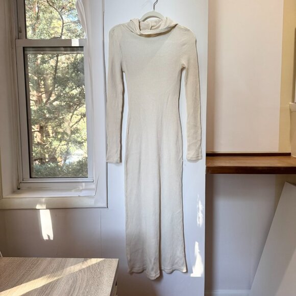 Free People Thermal Hooded Funnel Neck Midi Dress Cream Small - Picture 4 of 11